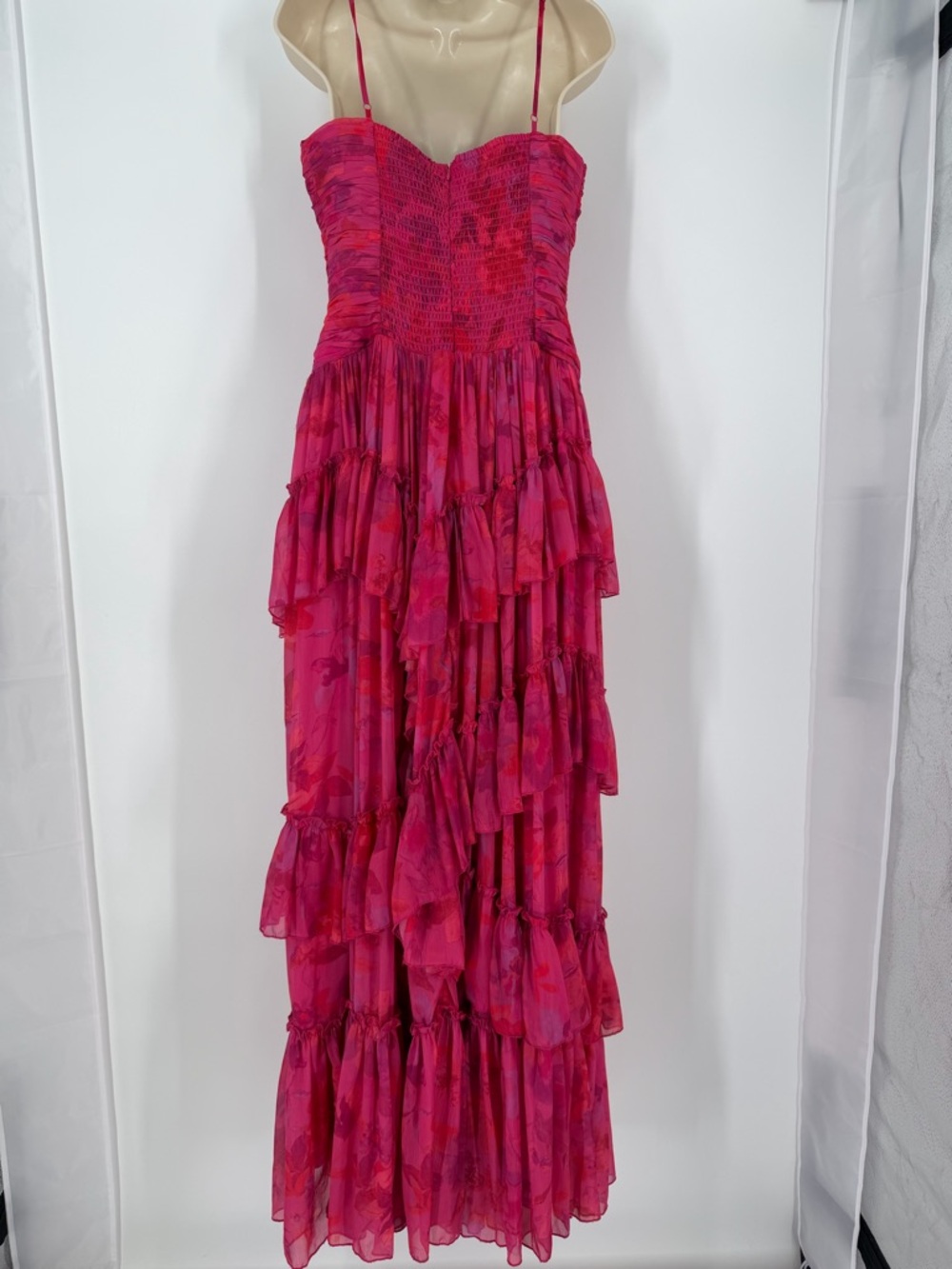 BHLDN by Anthropologie Thalia Ruffle Chiffon Maxi Dress 8 Prom Coquette Wedding - Picture 8 of 13